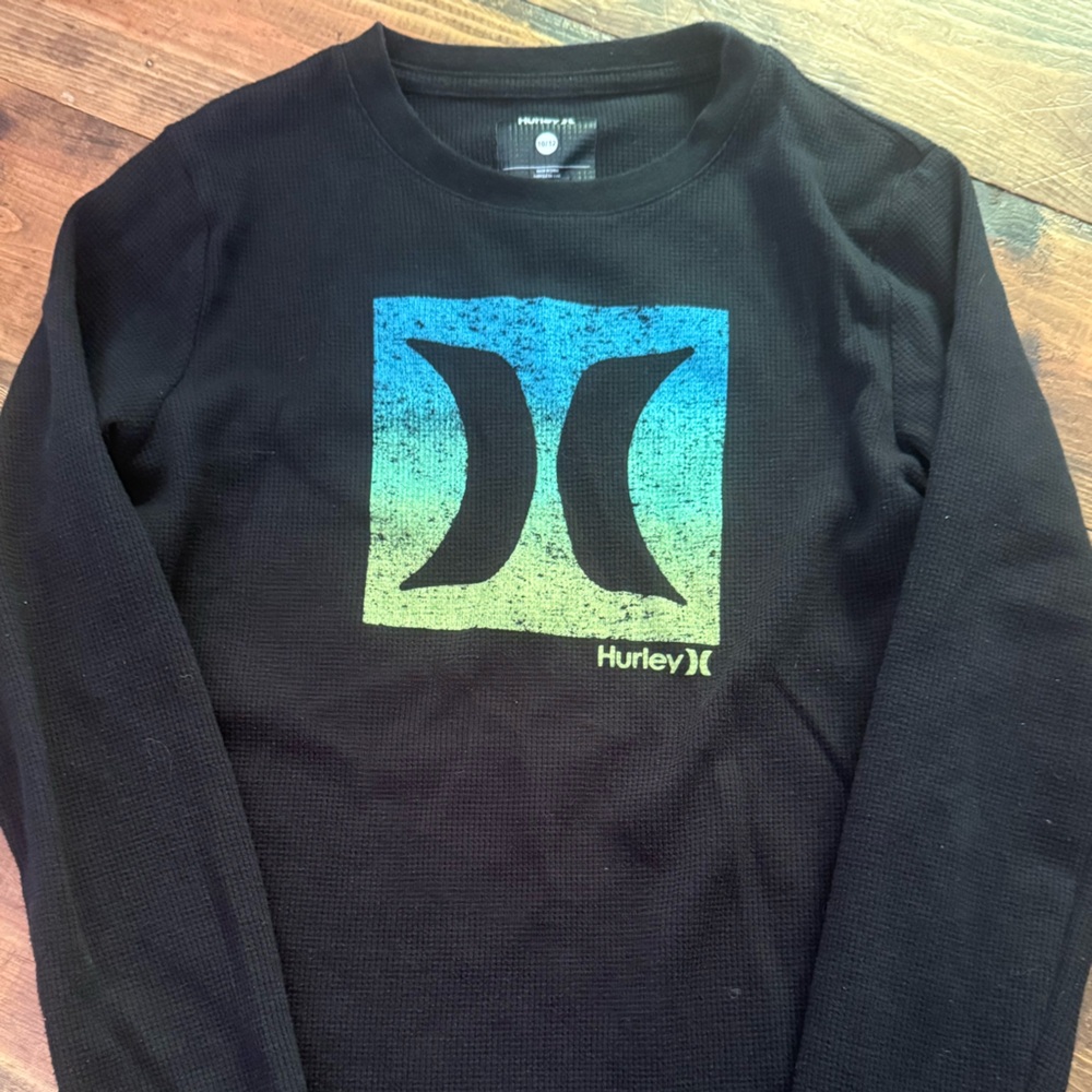 Hurley Black Shirt with Blue and Green Logo